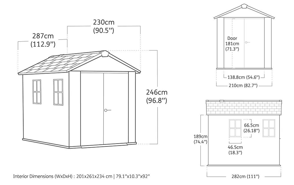 Newton Plus 7.5x9 Gartenhaus - 230x287x246cm - Grau