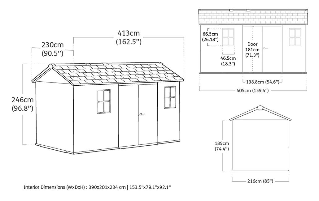 Newton Plus 13x7.5 Gartenhaus - 413x230x246cm