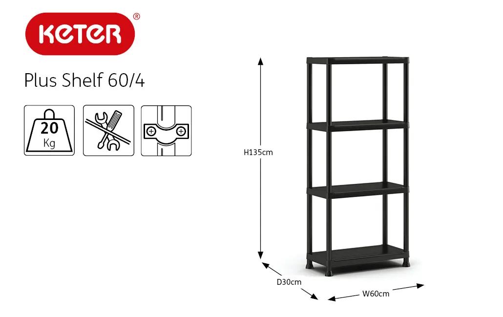 Plus Regal 60 mit 4 Böden - Schwarz/Grau