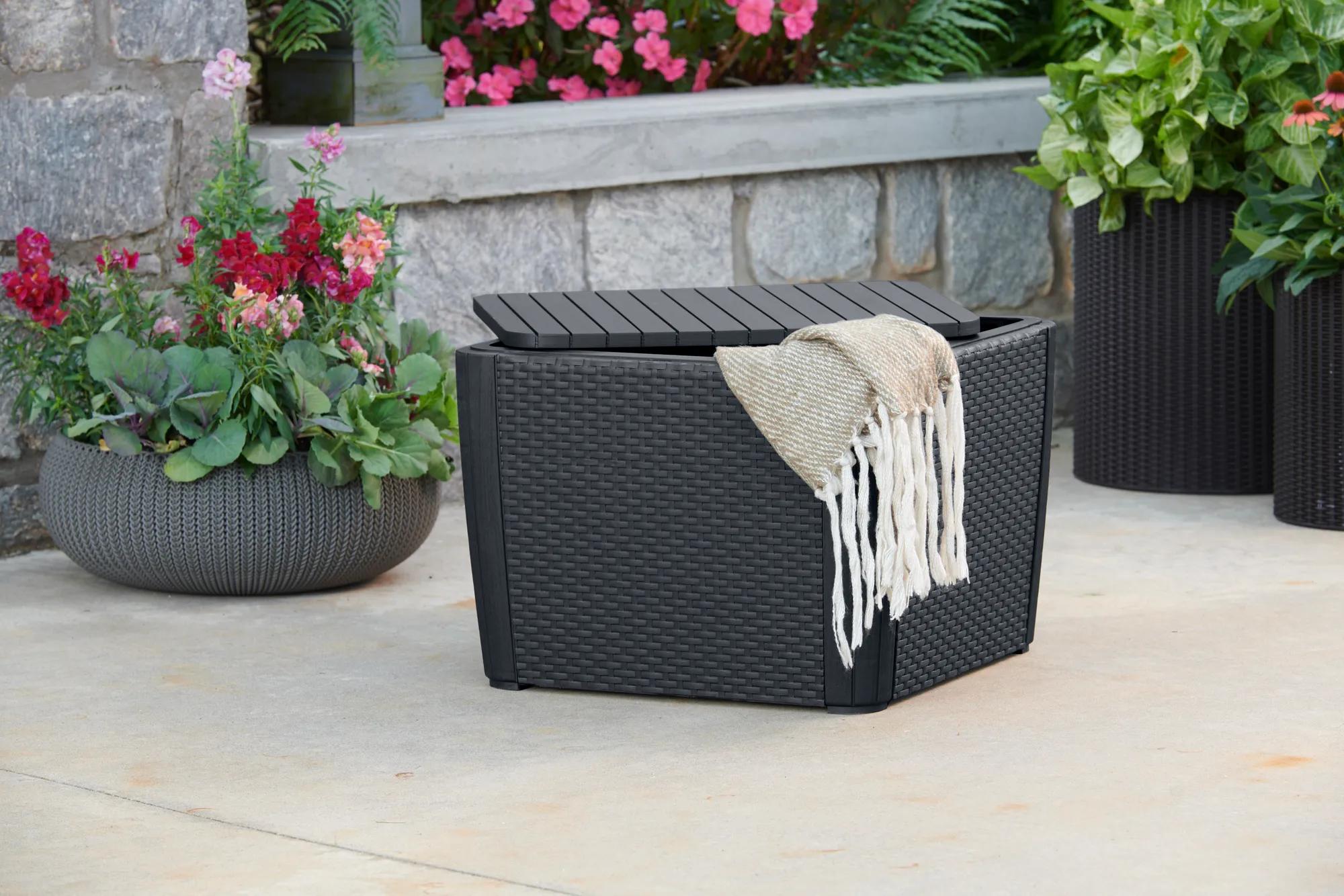 Luzon Plus Ablagetisch - Flache Rattanoptik - 57x57x43cm - Graphit