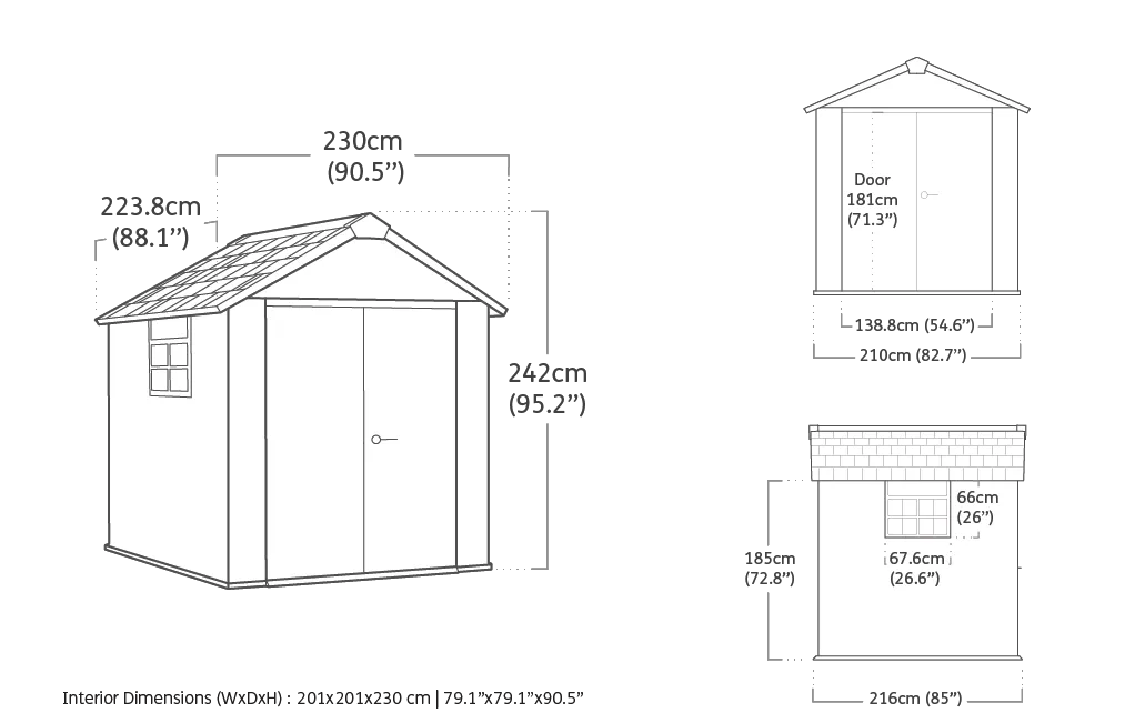 Oakland 7.5x7 Gartenhaus - 229x223,5x242 cm - Graubraun