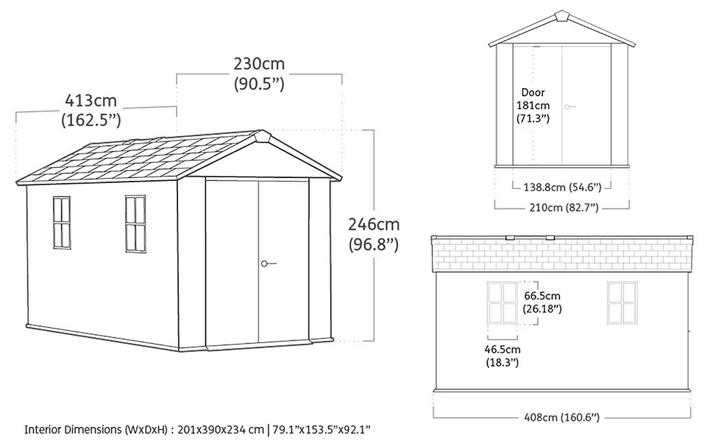 Newton Plus 7.5x13 Gartenhaus - 230x413x246cm - Grau