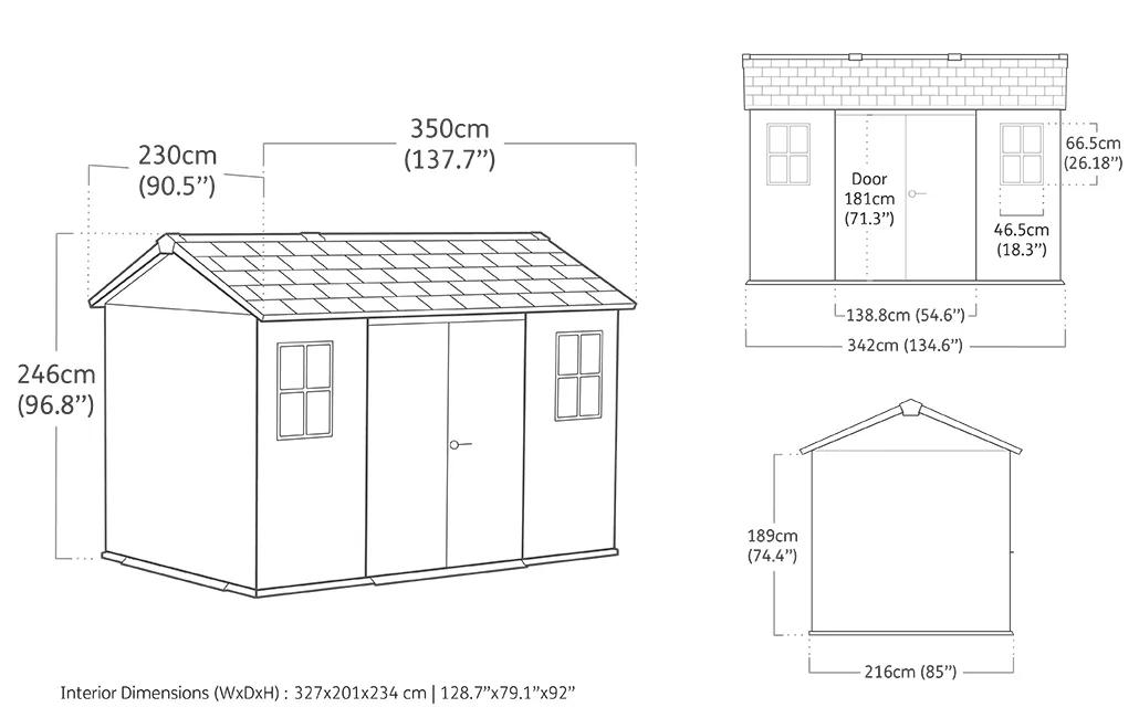 Apex 7.5x11 Gartenhaus - 350x230x246cm - Walnuss