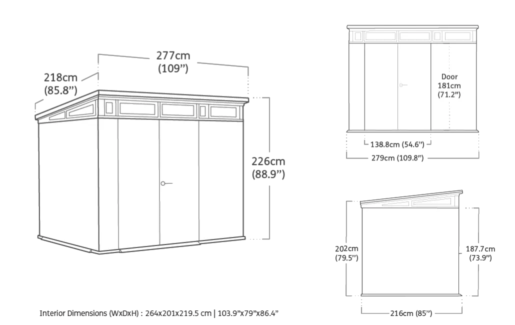 Artisan 9x7 Gartenhaus - 138.8x218x226cm - Dunkelgrau