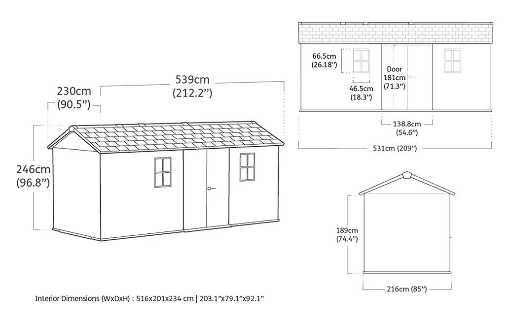 Newton Plus 7.5x17 Gartenhaus - 230x539x246cm  - Grau
