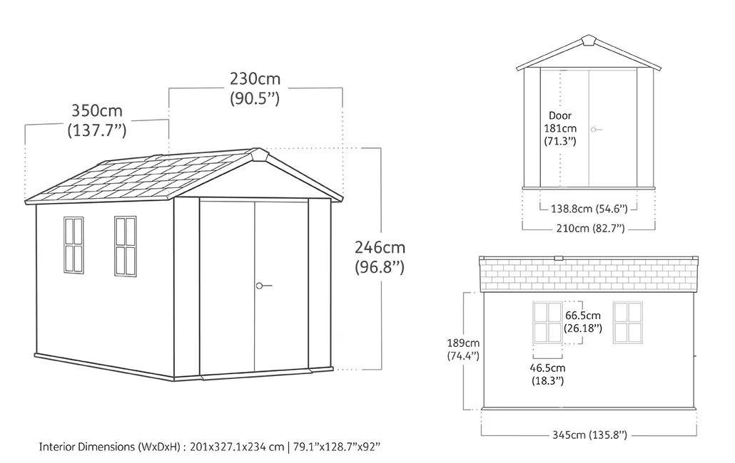 Apex 7.5x11 Gartenhaus - 350x230x246cm - Walnuss